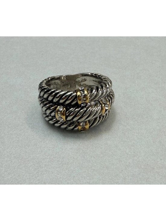Unbranded Jewelry - Vintage Chunky Cable Style Rhinestone Ring Silver Gold Tone Size 5.5